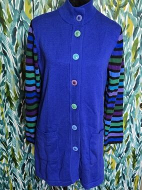 NWT Bob Mackie Wearable Art Blue Striped Cardigan